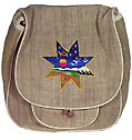 Hemp handbag -large size with adjustable strap - cool star embroidery! -